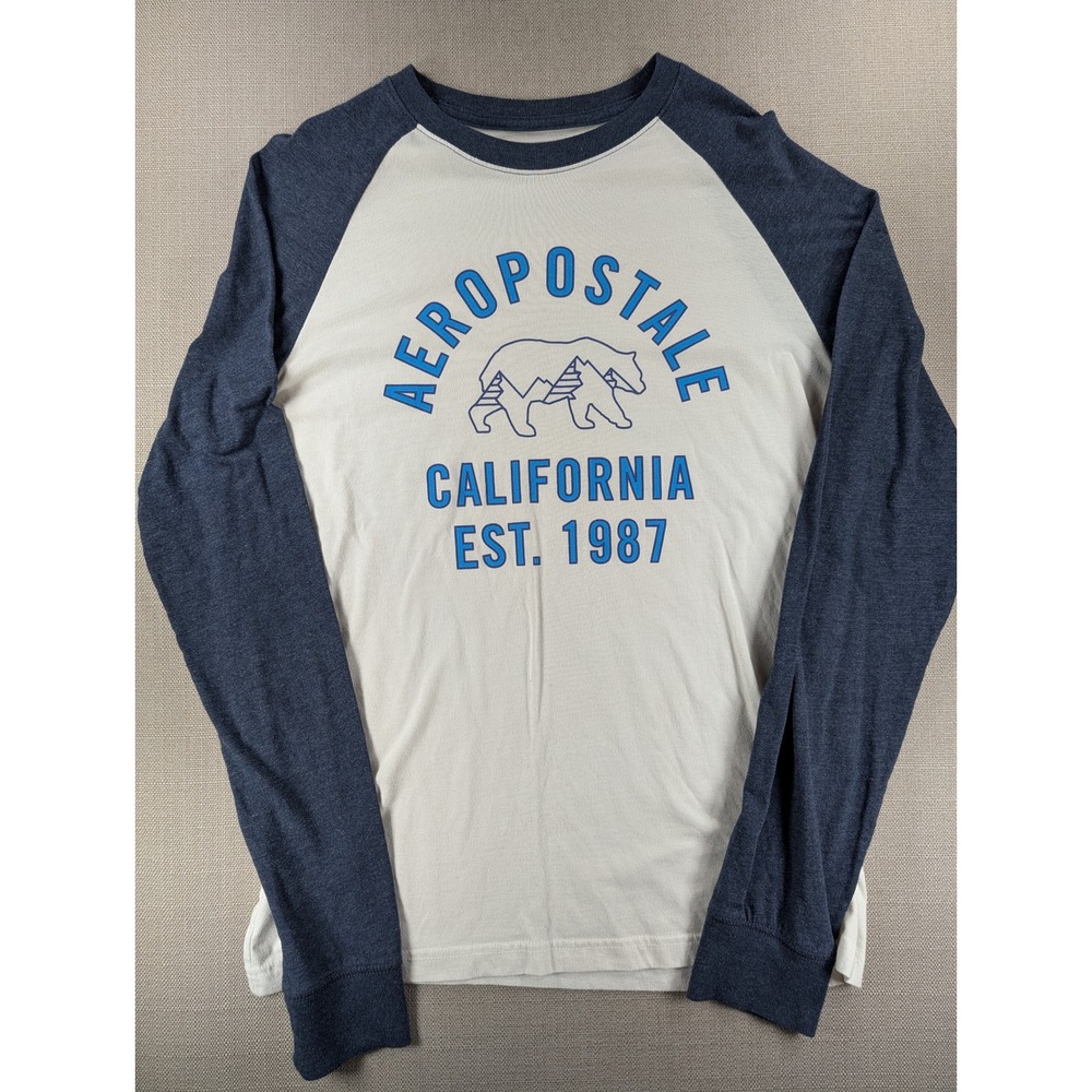 Aeropostale California Bear Graphic Raglan Long‎ Sleeve Shirt Mens Medium Blue